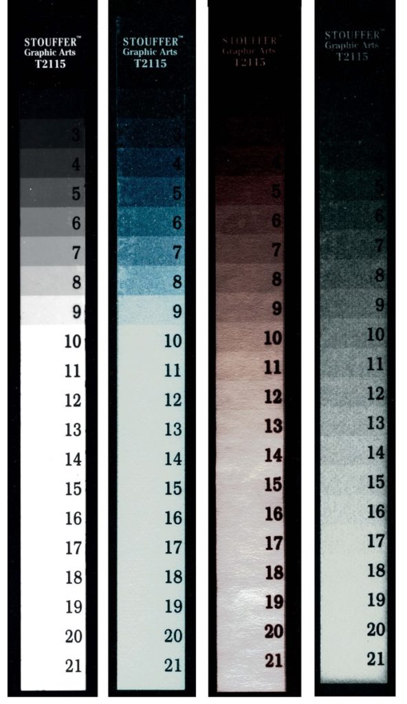 Scala Stouffer stampata su carte con differenti Scale di Esposizione, 