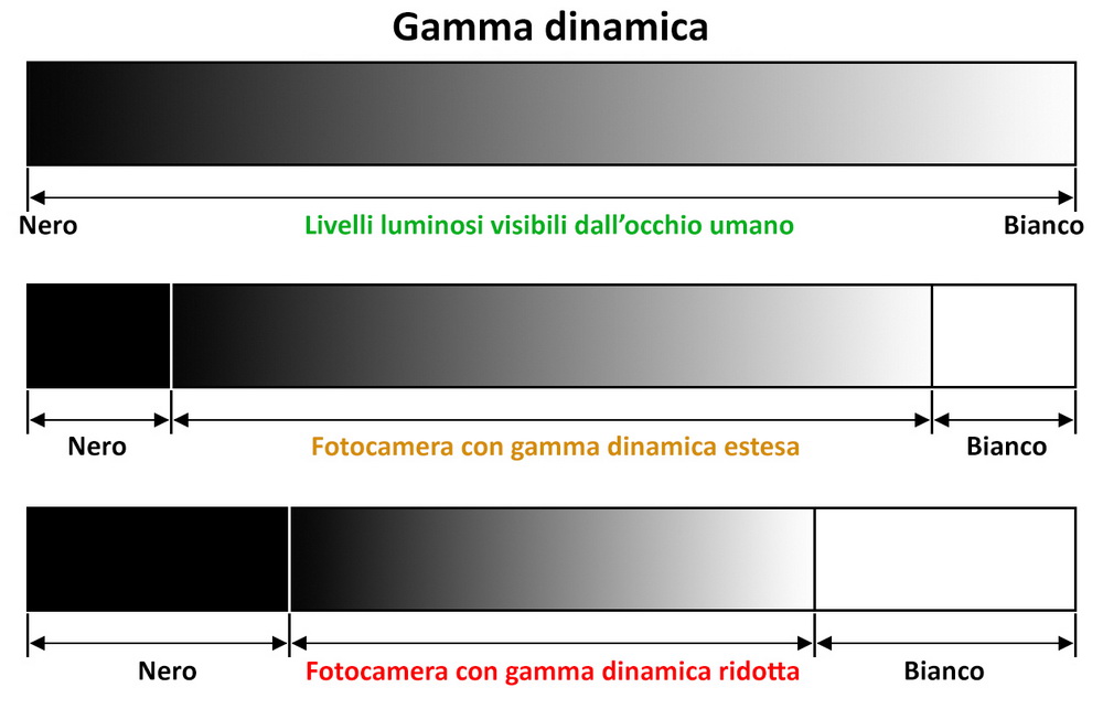 gamma dinamica dell’occhio a confronto con quella delle fotocamere