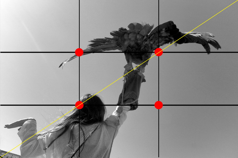 La struttura a triangolo aumenta l’impatto delle immagini, ma nello stesso tempo mette ordine nel caos; gli elementi posti sui punti di intersezione hanno un particolare risalto.