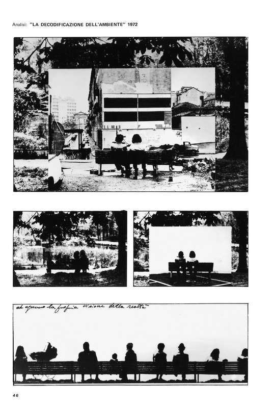 "La decodificazione dell'ambiente" del 1972. L'opera esplora il rapporto tra l'individuo e lo spazio urbano, analizzando come la percezione personale possa trasformare o "decodificare" la realtà circostante.